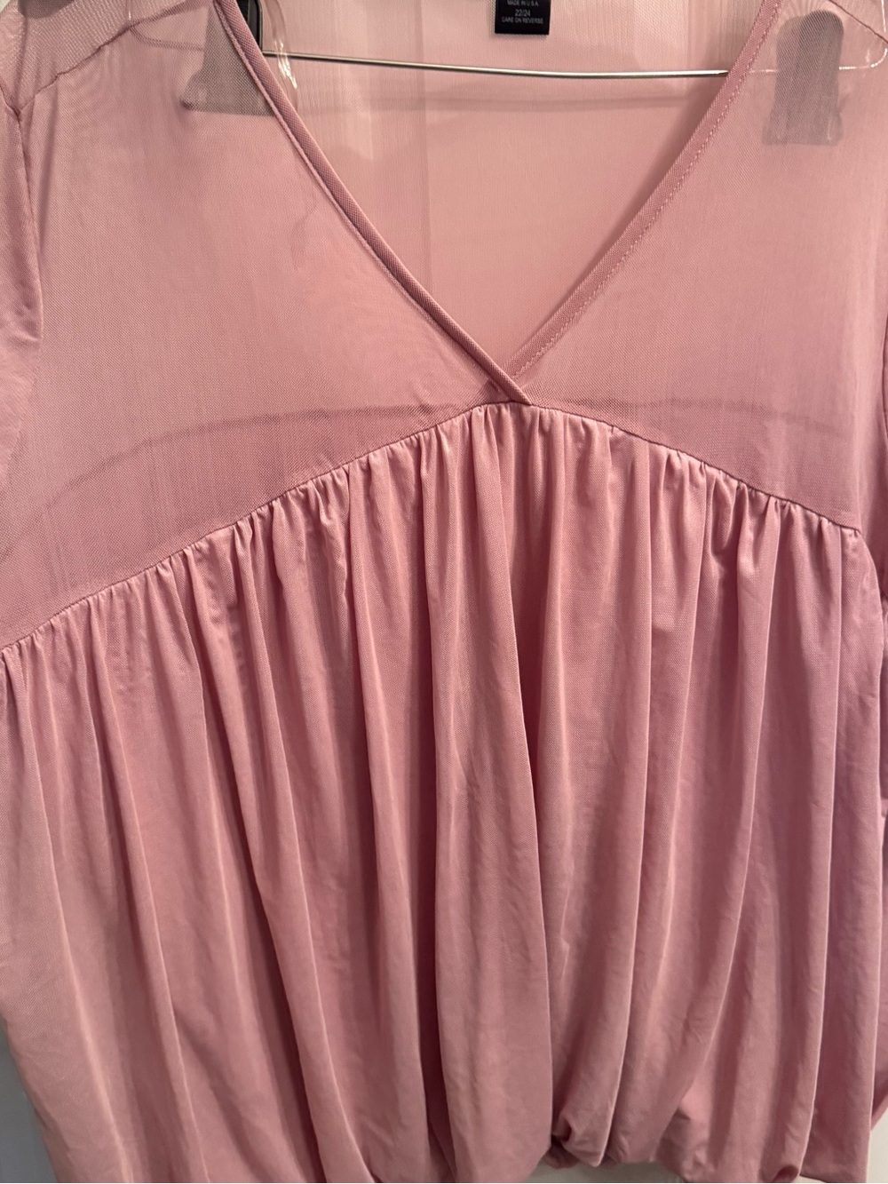 Sheer Yoke Pink Babydoll Top - full sleeve and bodice like new never worn